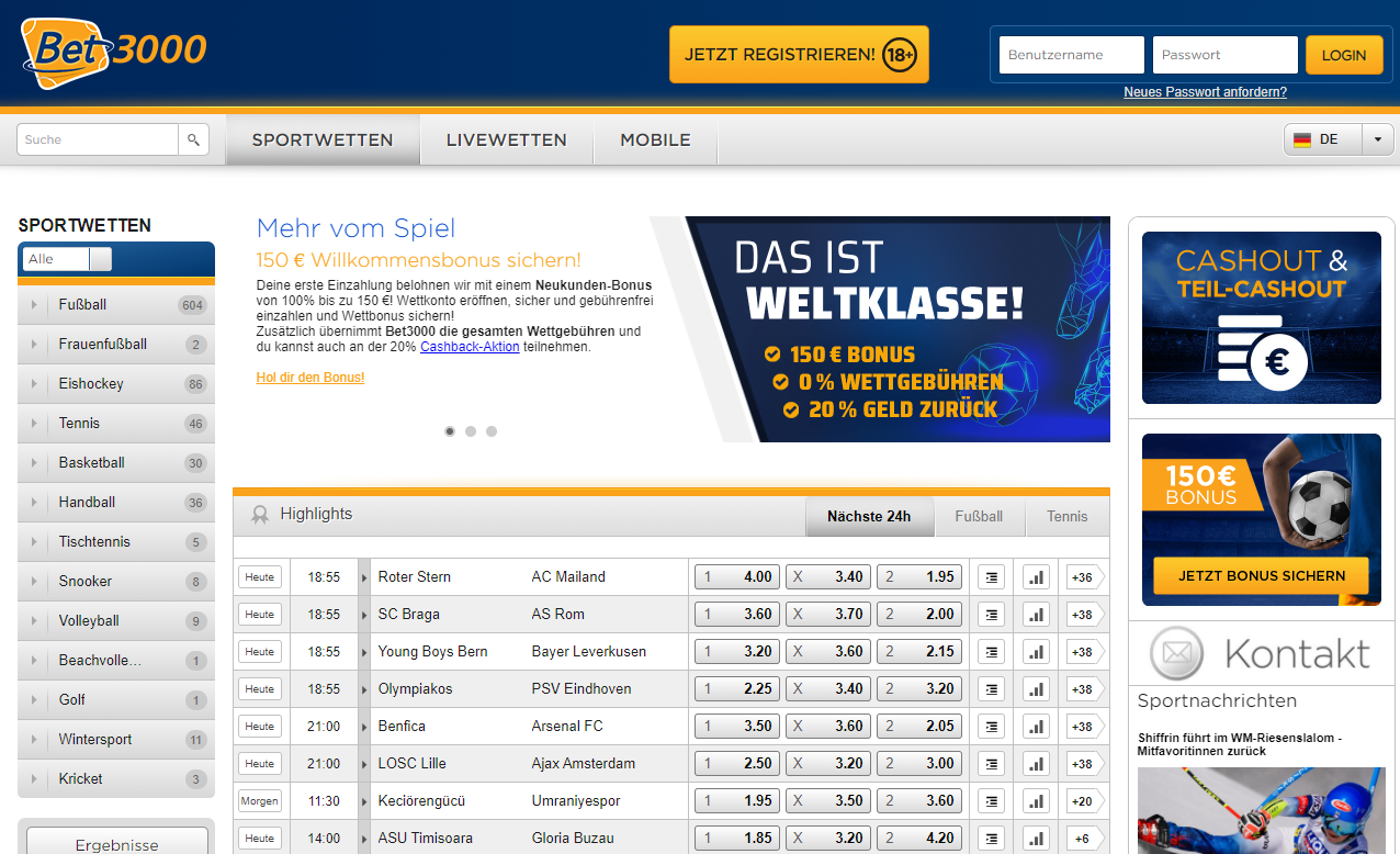 Bet3000 Webseite