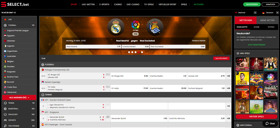 select-bet Webseite
